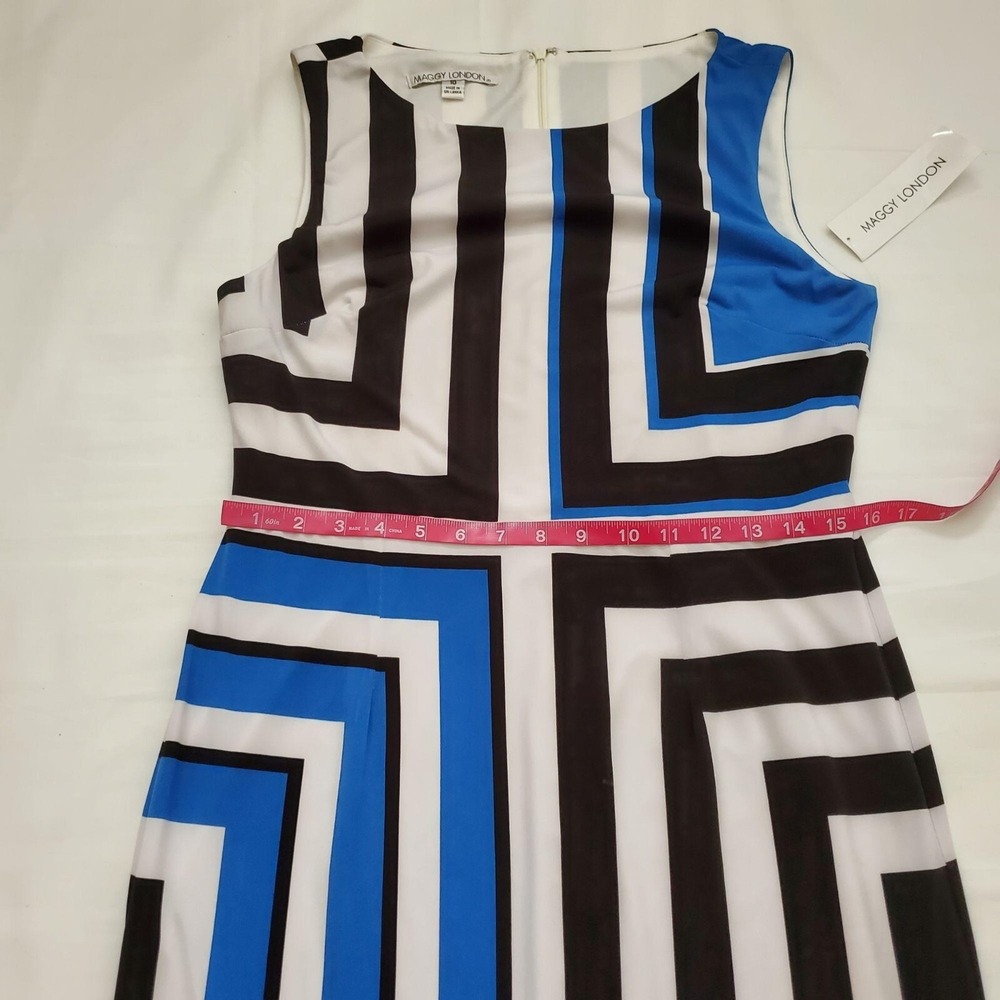 Maggy London Womens Stripe Printed Sleeveless Sheath Jersey Midi Dress Sz 10 NWT - Picture 11 of 14